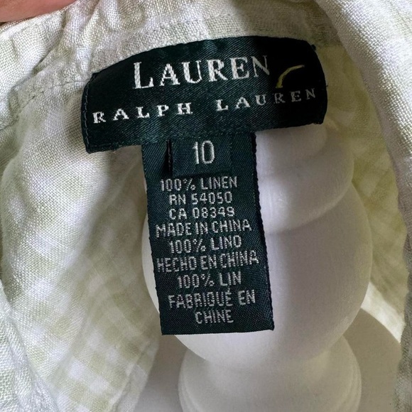 Ralph Lauren White and Green 100% Linen Sleeveless Button Down Shirt - Picture 6 of 8